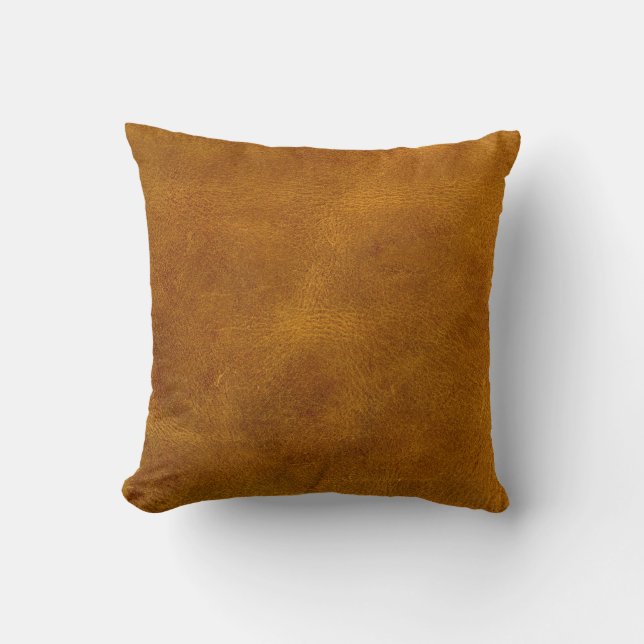 Honey Buckskin Leather Fine Grain Amber Mustard Throw Pillow (Front)