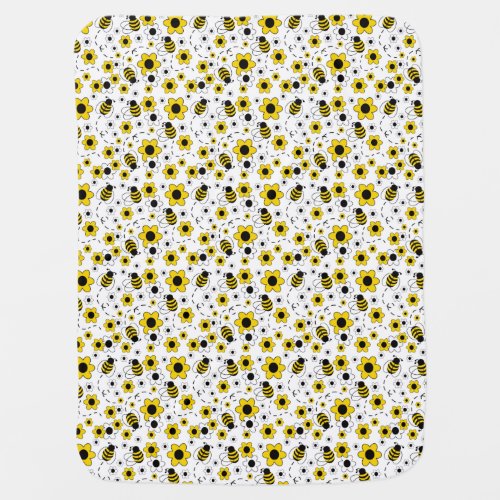 Honey Bumble Bee Bumblebee White Yellow Floral Baby Blanket