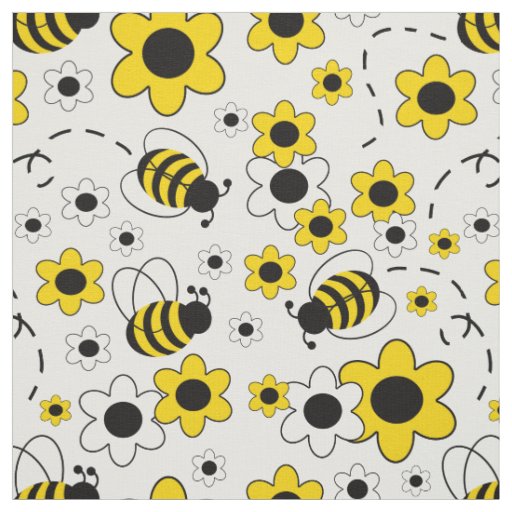Honey Bumble Bee Bumblebee White Yellow Floral Fabric