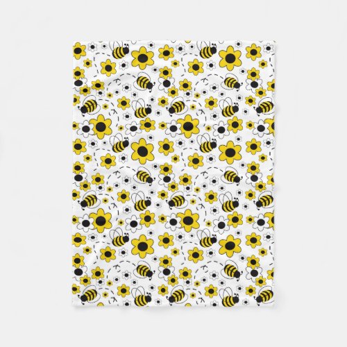 Honey Bumble Bee Bumblebee White Yellow Floral Fleece Blanket