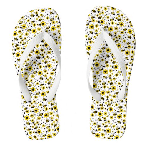 Honey Bumble Bee Bumblebee White Yellow Floral Flip Flops