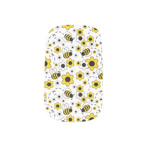 Honey Bumble Bee Bumblebee White Yellow Floral Minx Nail Art