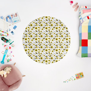 Honey Bumble Bee Bumblebee White Yellow Floral Outdoor Rug