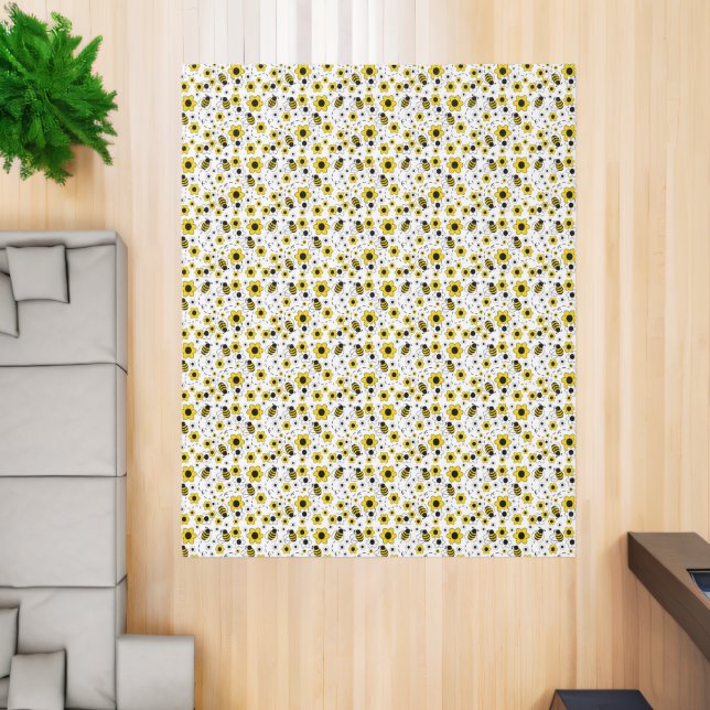 Honey Bumble Bee Bumblebee White Yellow Floral Rug (Insitu (Indoor 2))