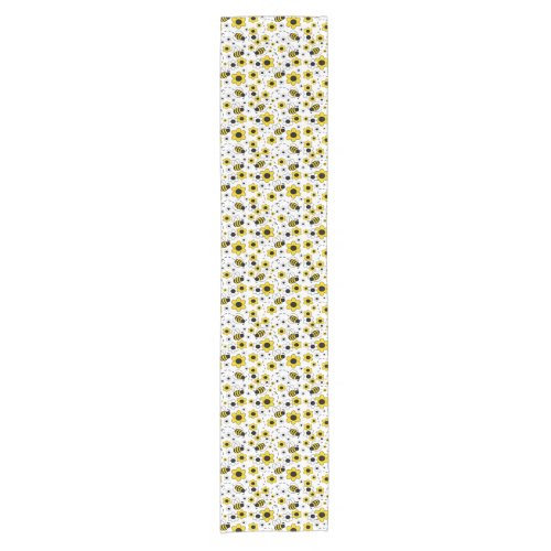 Honey Bumble Bee Bumblebee White Yellow Floral Short Table Runner