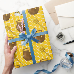 Honey Bumble Bee Gnome Pattern Wrapping Paper