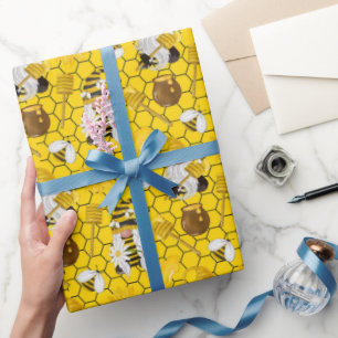 Honey Bumble Bee Gnome Pattern Wrapping Paper