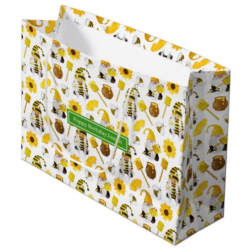 Honey Bumble bee gnomes pattern Large Gift Bag