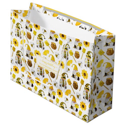 Honey Bumble bee gnomes pattern Large Gift Bag