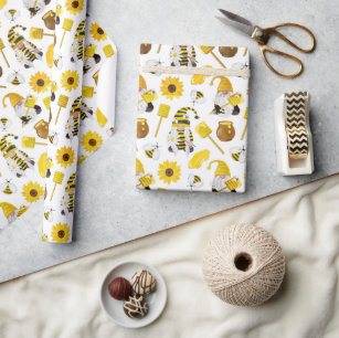 Gnome & Bumble Bee Cute Yellow Wrapping Paper sold by Guilherme