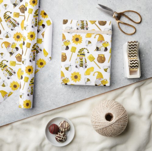 Honey Bumble bee gnomes pattern Wrapping Paper