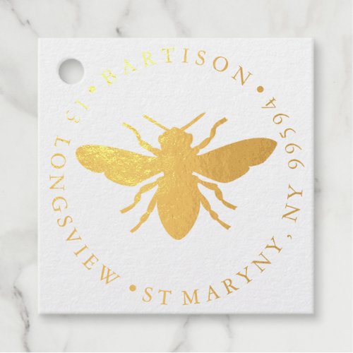 honey bumble bee ROUND RETURN ADDRESS Rubber Stamp Foil Favor Tags