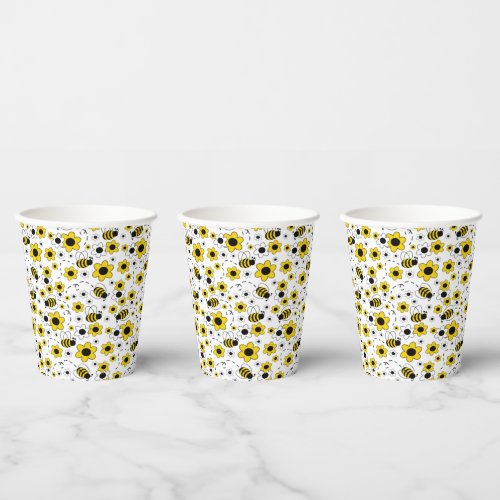 Honey Bumble Bee Yellow White Floral Paper Cups