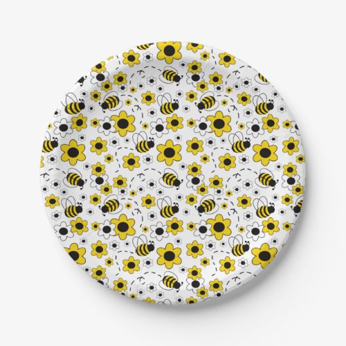 Honey Bumble Bee Yellow White Floral Paper Plates
