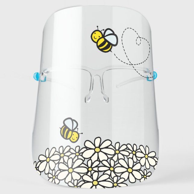 Honey/Bumble Bees & White Daisies Face Shield (Front)