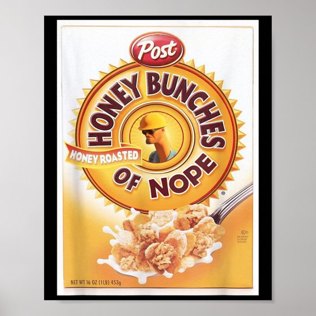 Honey Bunches Of Nope Cereal Funny Graphic T- Shir Poster (Front)