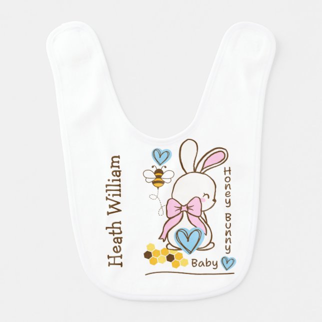Honey Bunny and Bee – Custom Baby Bib (Front)