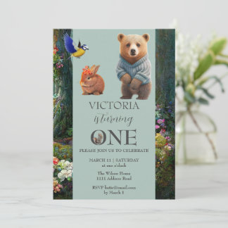 Honey Bunny and Boo Bear 1st birthday Invitation