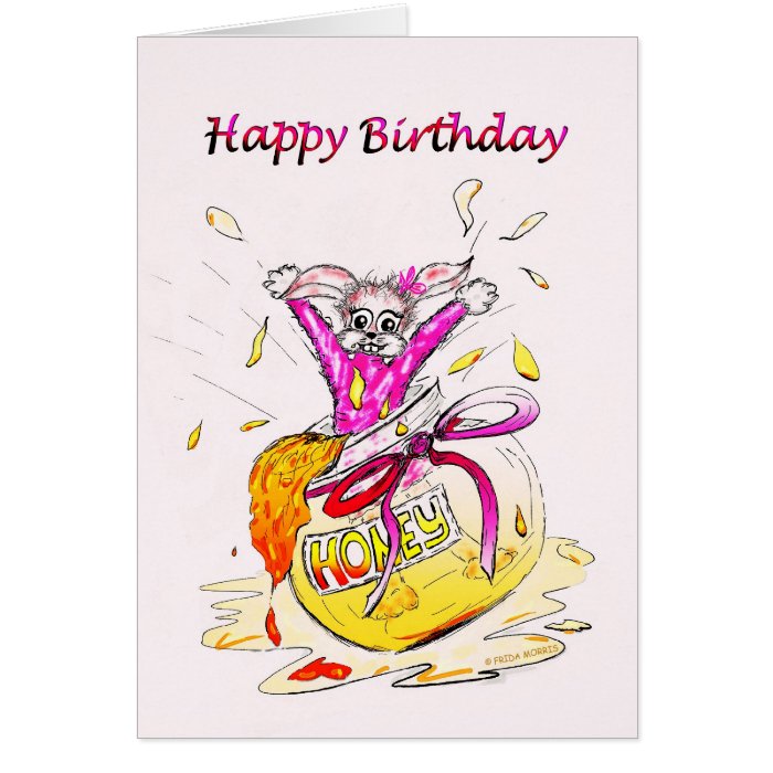 Honey Bunny Happy Birthday fun pink drawing card