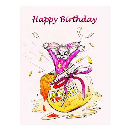 Honey Bunny Happy Birthday Fun Pink Drawing Card Zazzle Com