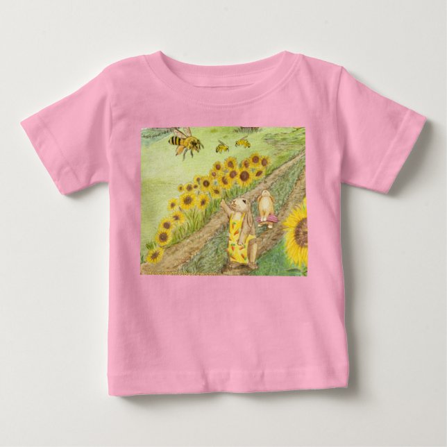 Honey Bunny Meets The Honey Bees Baby T-Shirt (Front)