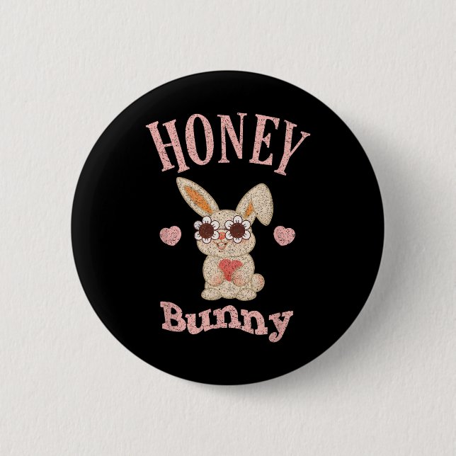 Honey Bunny Retro Easter Cute Rabbit Women Girls K Button (Front)