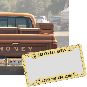 Honey Business License Plate Frame with Honeycomb