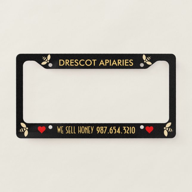 HONEY BUSINESS style A with Bees & Hearts License Plate Frame (Front)