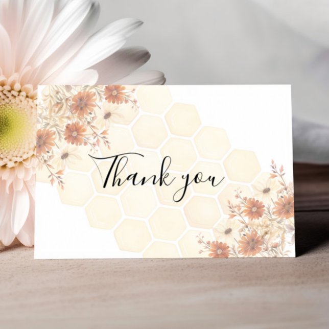Honey Buzzy Boho Wildflower First Birthday Thank You Card (Creator Uploaded)