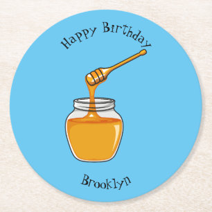 Honey cartoon illustration round paper coaster