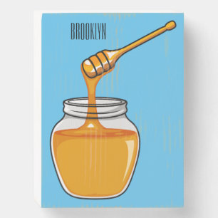 Honey cartoon illustration  wooden box sign