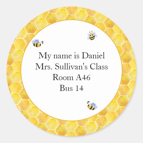 Honey Comb and Bee Nametag Classic Round Sticker