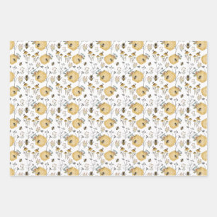 Honey comb and Flowers with Bees Wrapping Paper Sheets