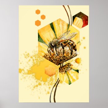 Honey Comb Bee Yellow Flower Poster by Ink_Ribbon at Zazzle