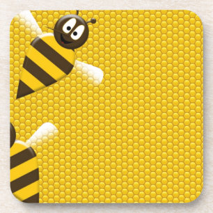 Honey Comb Yellow Gold Bee Bees Pattern Art Beverage Coaster