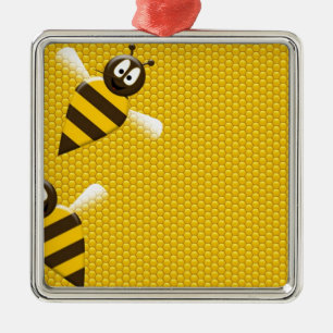 Honey Comb Yellow Gold Bee Bees Pattern Art Metal Ornament