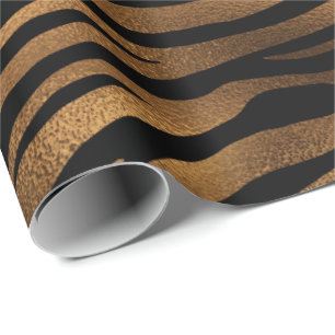 Honey Deep Gold Metal Black Tiger Animal Skin Wrapping Paper