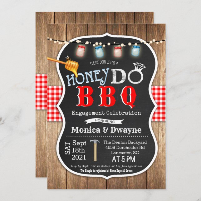 Honey Do BBQ Couples Engagement Invitation (Front/Back)