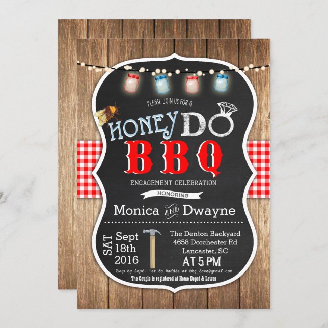 Honey Do BBQ Couples Engagement Invitation (Front/Back)