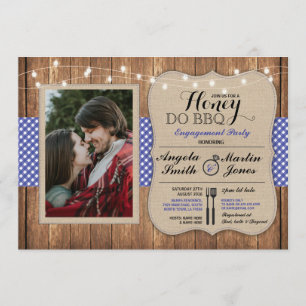 Honey Do BBQ Couples Shower Blue I DO Photo Invite