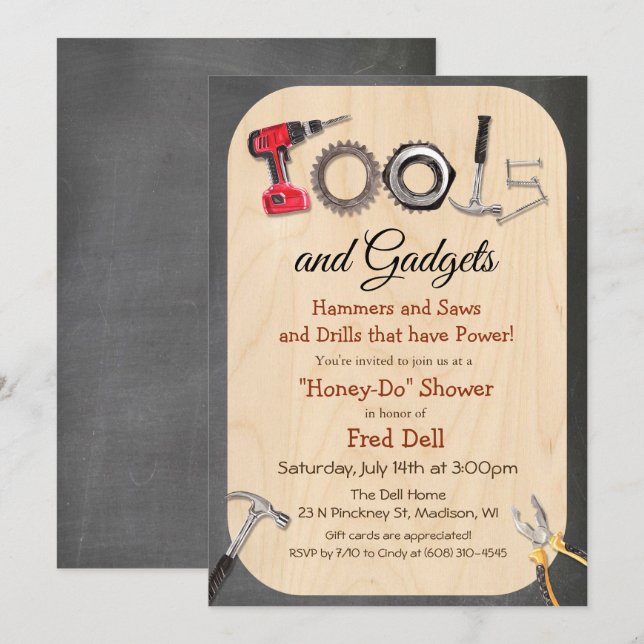Honey Do Couples Shower Chalk Wood Invitation (Front/Back)