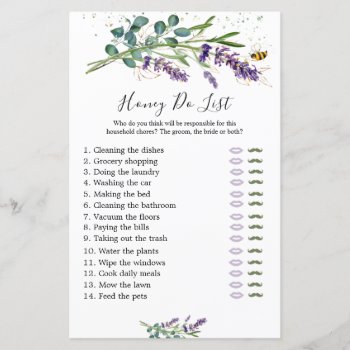 Honey Do List Bridal Game  Lavender Eucalyptus by IrinaFraser at Zazzle