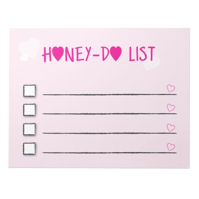 Honey Do List Pink Hearts Checklist Wife Husband Notepad (Front)