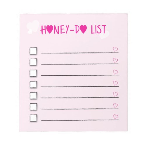 Honey Do List Pink Hearts Checklist Wife Husband Notepad