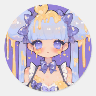 Honey Drip Kawaii Chibi Girl Classic Round Sticker