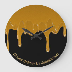 Honey Drip Sweets Bakery Shop Office Gold Black Large Clock