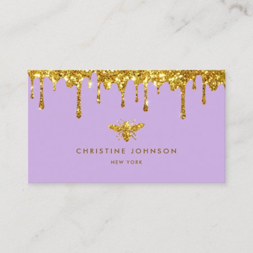 honey drips faux glitter bee on lavender business card