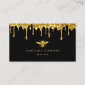 honey drips faux gold glitter bee business card (Front)