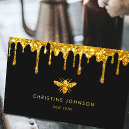 honey drips faux gold glitter bee business card