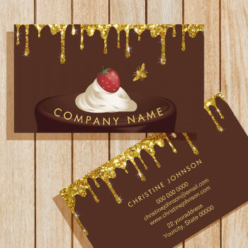 Honey Drips Faux Gold Glitter Chocolate Cake Busin Business Card by funnycutemonsters at Zazzle